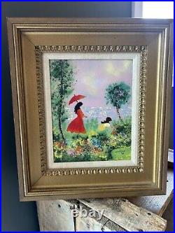 Red Umbrella Enamel Painting by Louis Cardin Signed Limited Edition