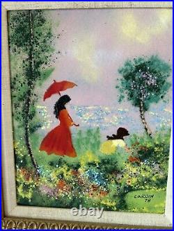 Red Umbrella Enamel Painting by Louis Cardin Signed Limited Edition