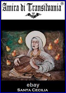 Religious art sacred painting contemporary saint women portrait music pears aceo