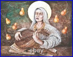 Religious art sacred painting contemporary saint women portrait music pears aceo