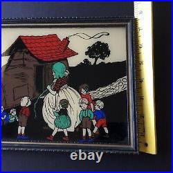 Reverse Glass Painting by Houle The Old Woman Who Lived in a Shoe 11 x 7 1930s