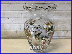 Romanian Crystal Clear Art Glass Vase with Painted Enamel Floral Decoration