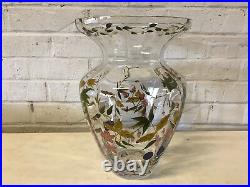 Romanian Crystal Clear Art Glass Vase with Painted Enamel Floral Decoration