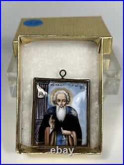 Russia Russian Polychrome Porcelain Portrait of a Saint Inscribed on Verso Icon