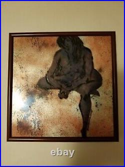 SIGNED Barbara Culp Nude Enamel Artwork Modern Art Work 8 by 8 inches Framed