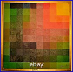 SOL LEWITT Original Vintage Signed Abstract Color Grid Square Cubes Oil Painting