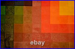 SOL LEWITT Original Vintage Signed Abstract Color Grid Square Cubes Oil Painting