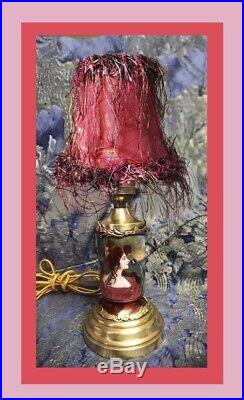 STUNNING ART NOUVEAU ENAMEL PAINTED LAMP LADY IRIS Sezessionstil Jugendstil