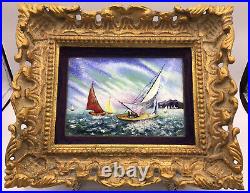Sale L. Raymond San Francisco Artist Enamel On Copper Sailboat Painting