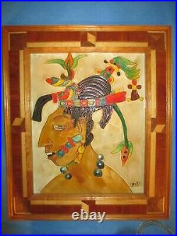 Salvador Mestre Modern Enamel Painted Copper Cloisonne Signed Inlayed Frame