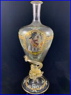 Salviati 15 Venetian Art Glass Hand Painted Enamel Decanter Dolphin Stem Rare