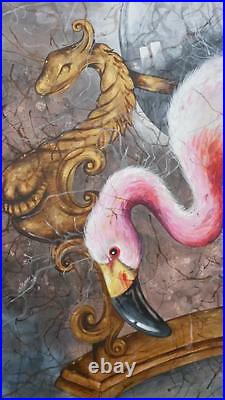 Scorpion art painting pink flamingo oil acrylic canvas home hand painted animals