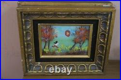 Set of 5 x 7 Vintage Enamel on Copper Painting Kids Girls Balloons Framed