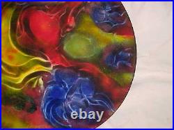 Signed 14 3/4 Tania Pardo Modern Enamel Copper Art Plate Abstract Painting 1973