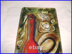 Signed 1962 Modern Enamel Copper Art Tray Midcentury Still Life Painting 13 5/8