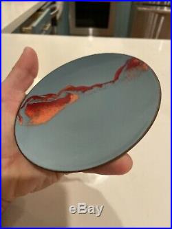 Signed Averill Modern Enamel Copper Art Plate Abstract Painting Design 4 7/8
