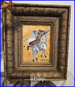 Signed BETTE DUBIN Cloisonné Enamel Painted Copper Wall Art Horses 11.5 x 13.5