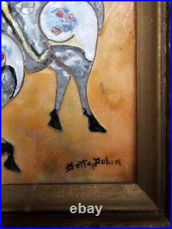 Signed BETTE DUBIN Cloisonné Enamel Painted Copper Wall Art Horses 11.5 x 13.5