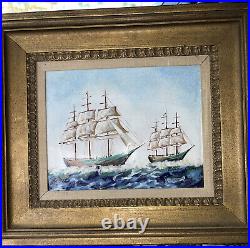 Signed Betty Chou Painting Enamel On Copper SailBoats Limited Ed 85/500