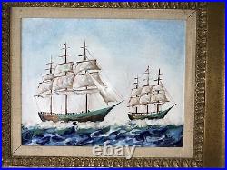 Signed Betty Chou Painting Enamel On Copper SailBoats Limited Ed 85/500