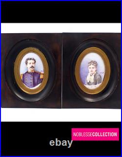 Signed & Dated 1882-83 Antique French Miniatures Painted Enamel/porcelain Couple