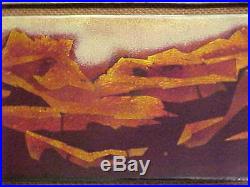 Signed Henry Cote Modern Enamel Copper Art Plaque Abstract Grand Canyon Painting