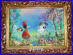Signed Louis Cardin Enamel On Copper Plate Mother Child Picking Flowers