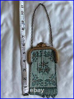 Signed Mandalain Hand BAG Enameled Metal Mesh ART DECO Purse Green