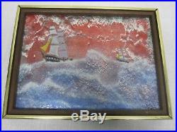 Signed Mingolla Framed Enamel On Copper Painting 2 Tall Ships At Sea 12 X 9
