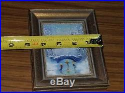 Signed Parthesius Enamel On Copper Miniature Framed Painting ice skating