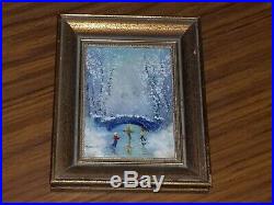 Signed Parthesius Enamel On Copper Miniature Framed Painting ice skating