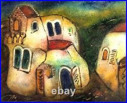 Signed Vintage Enamel Copper Modernist Abstract Building Study Picture Painting