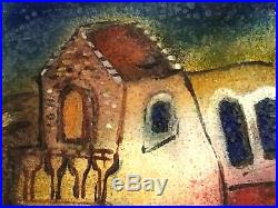 Signed Vintage Enamel Copper Modernist Abstract Building Study Picture Painting