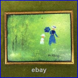 Small Framed Max Karp Enamel Painting on Copper Woman & Child Artwork Outdoors