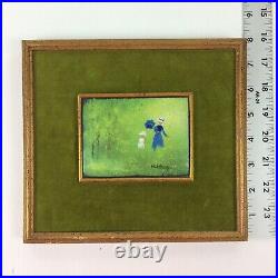 Small Framed Max Karp Enamel Painting on Copper Woman & Child Artwork Outdoors