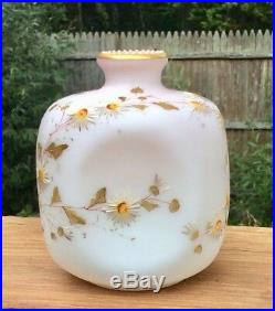 Smith Brothers Satin Art Glass Hand Painted Enameled Vase