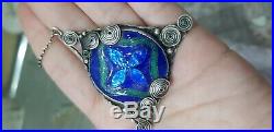 Sterling Silver Antique ARTS AND CRAFTS hand Painted Enamel Necklace 925