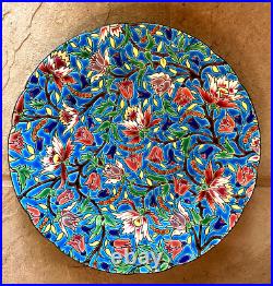 Stunning Antique Emaux de Longwy French Enamel Hand Painted Floral Plate