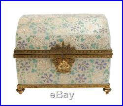 Stunning Baccarat Art Glass footed casket 19th century hand painted Enamel