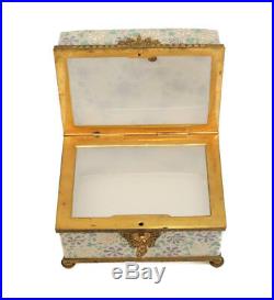 Stunning Baccarat Art Glass footed casket 19th century hand painted Enamel