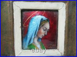 Stunning NIVOZEL PINGEN LIMOGES Enameled Painting in Wood Frame Madonna