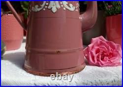 Superb antique french enameled coffee pot pink golden hand painted 1930 Art Deco