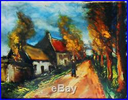 The road lined with red trees Miniature on enameled copper (Vlaminck)