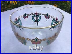 Theresienthal / Fritz Heckert / Jugendstil Style Art Glass Enamel Painted Bowl