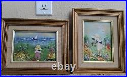 Three- LOUIS CARDIN Enamel Paintings Sailboat, Child, Lake, Fishing, Flowers