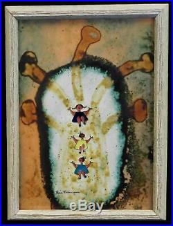 Tina Villanueva Enamel on Copper Original Painting Art 1971 Abstract Children