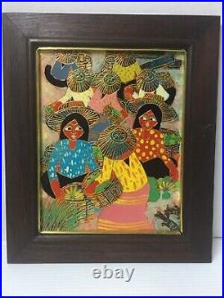 Traditional Thailand Art Painting On Board 1983 Enamel Expressionist Colourful