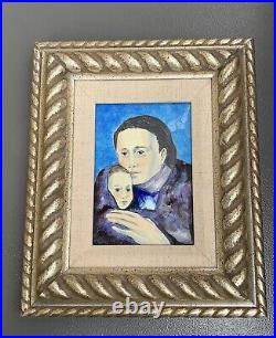 Unique Picasso/karp Mother And Son Enamel On Cooper Framed Painting