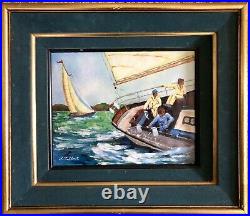 VINATGE Sailing Regatta ORIGINAL Painting Enamel on Copper BY J. TALBOT Prager