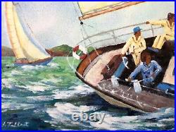 VINATGE Sailing Regatta ORIGINAL Painting Enamel on Copper BY J. TALBOT Prager